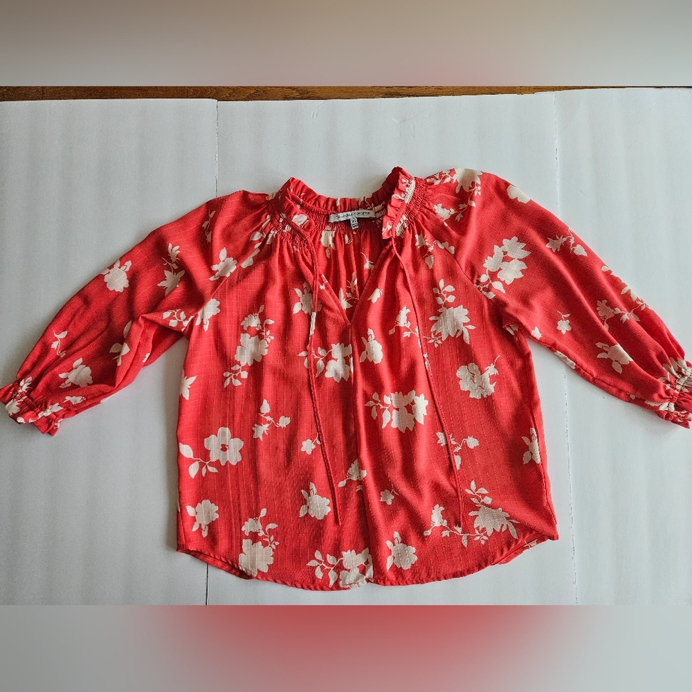 Collective Concepts Coral Floral 3/4 Sleeve Blouse Size XS